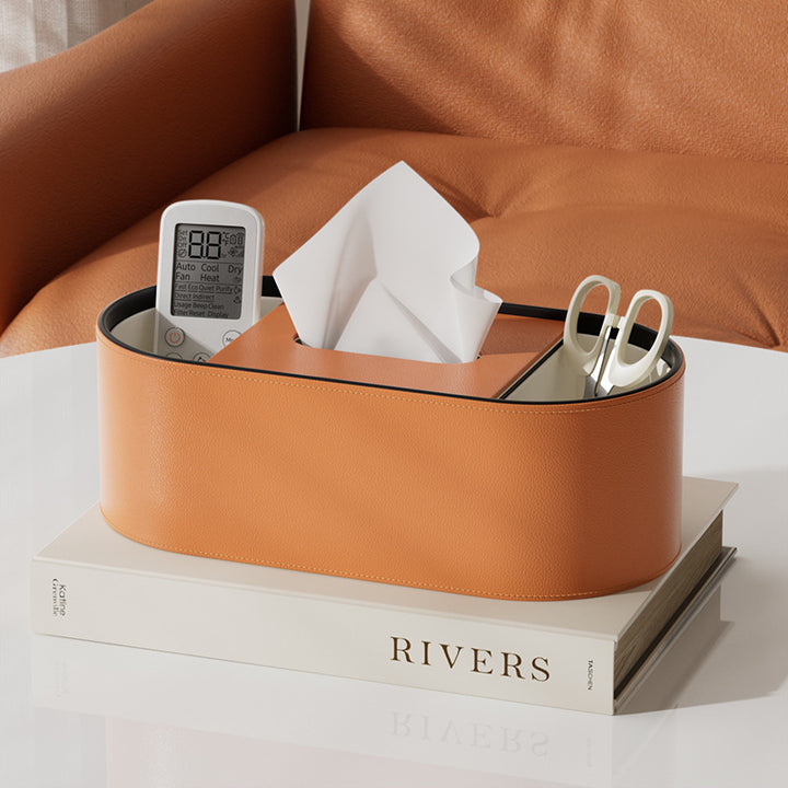 Ellipse Leather Compartment Tissue Box