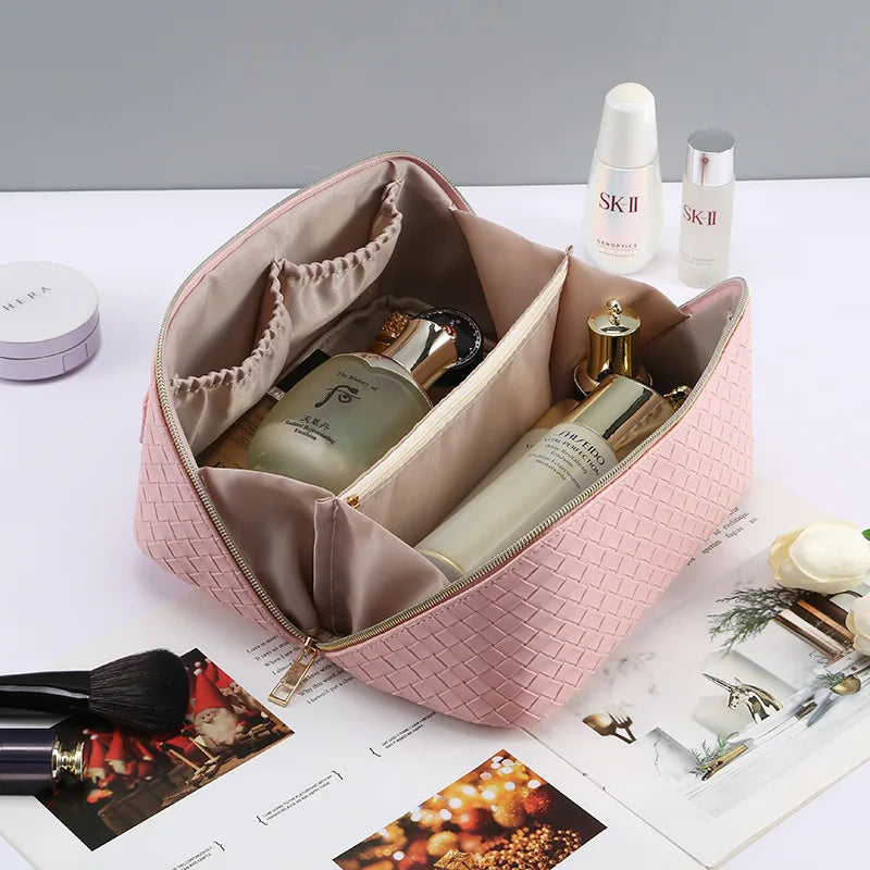 Woven Leather Makeup Bag