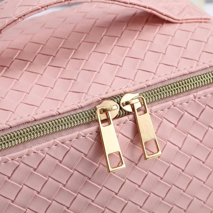 Woven Leather Makeup Bag