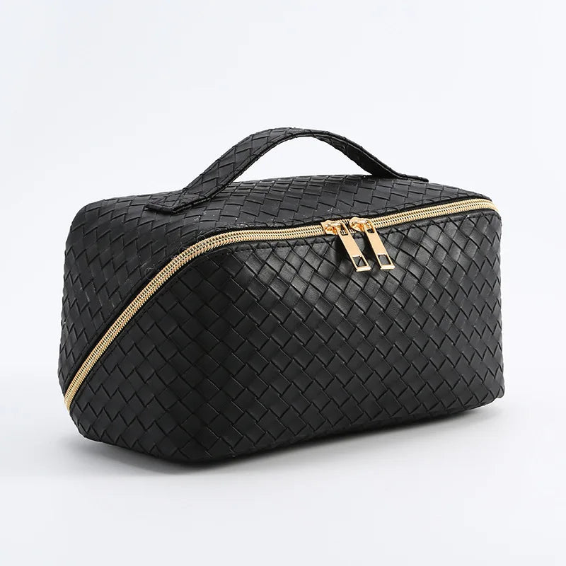 Woven Leather Makeup Bag