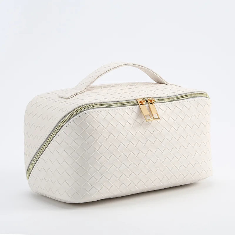 Woven Leather Makeup Bag
