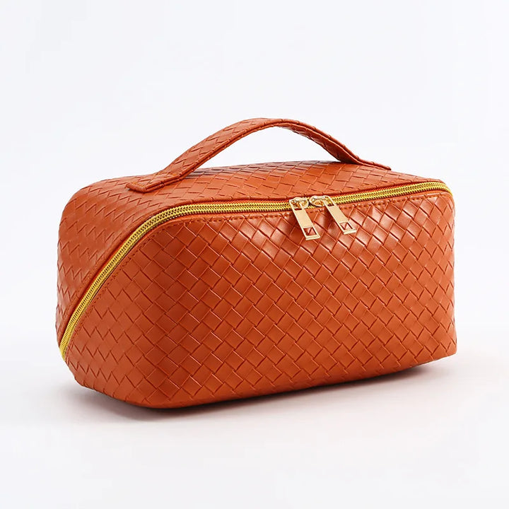 Woven Leather Makeup Bag