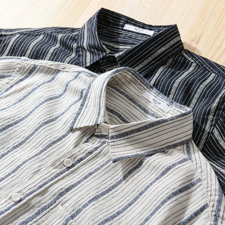 Arsène-Côme Geometric Stripes Cotton Shirt