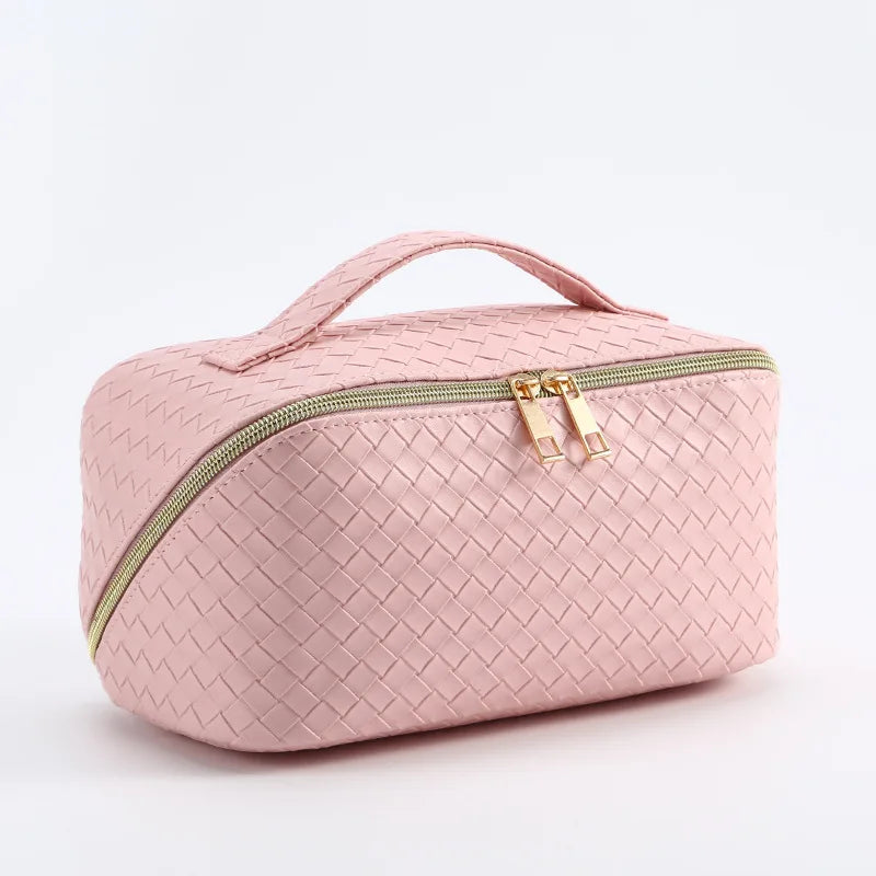 Woven Leather Makeup Bag