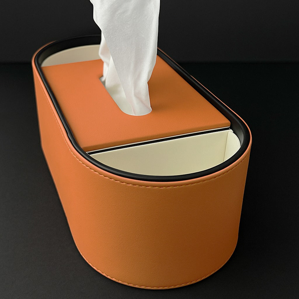 Ellipse Leather Compartment Tissue Box