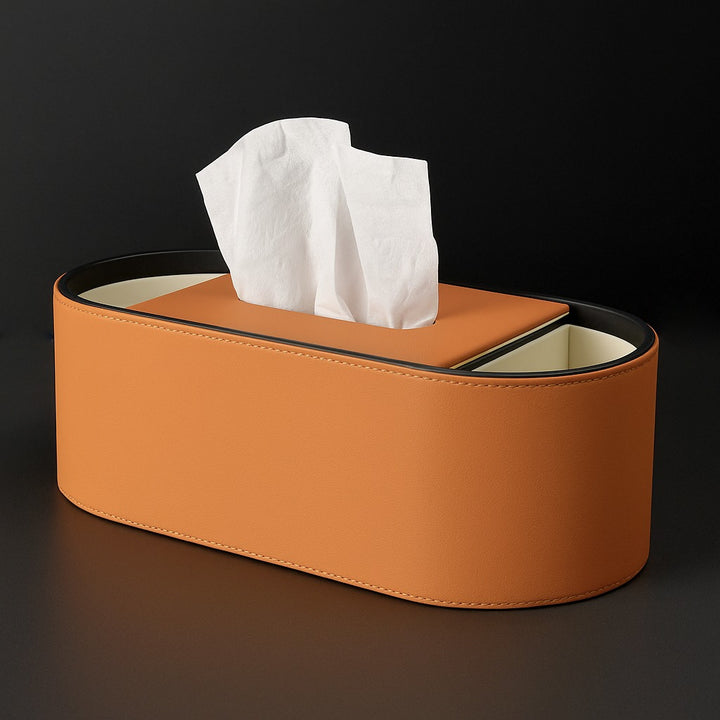 Ellipse Leather Compartment Tissue Box