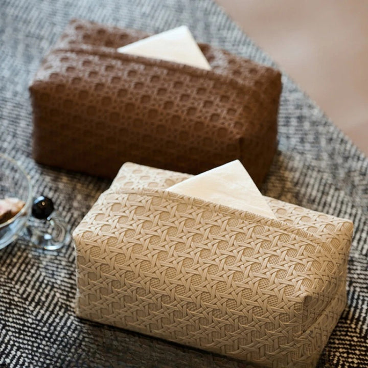 Weaving Rattan Leather Tissue Box