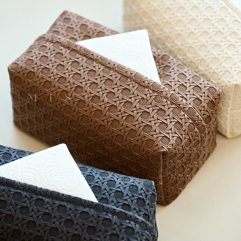 Weaving Rattan Leather Tissue Box