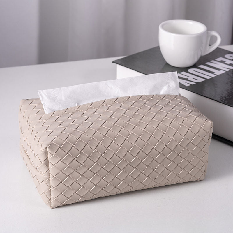 Woven Leather Tissue Box