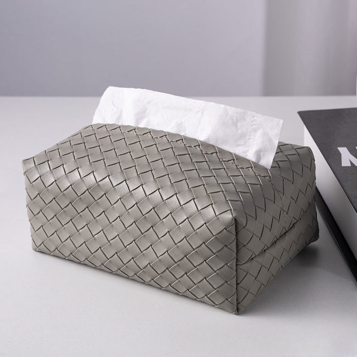 Woven Leather Tissue Box