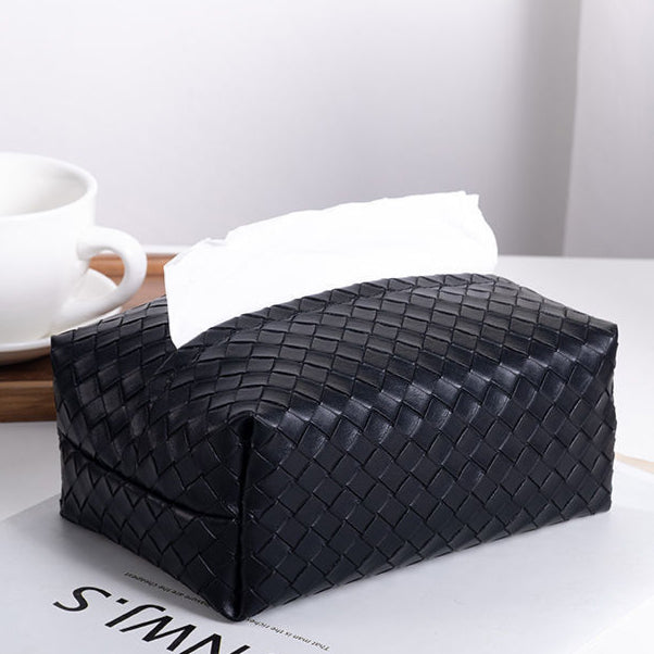 Woven Leather Tissue Box