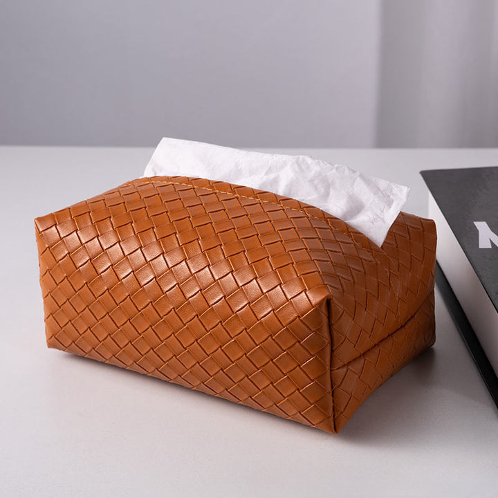 Woven Leather Tissue Box