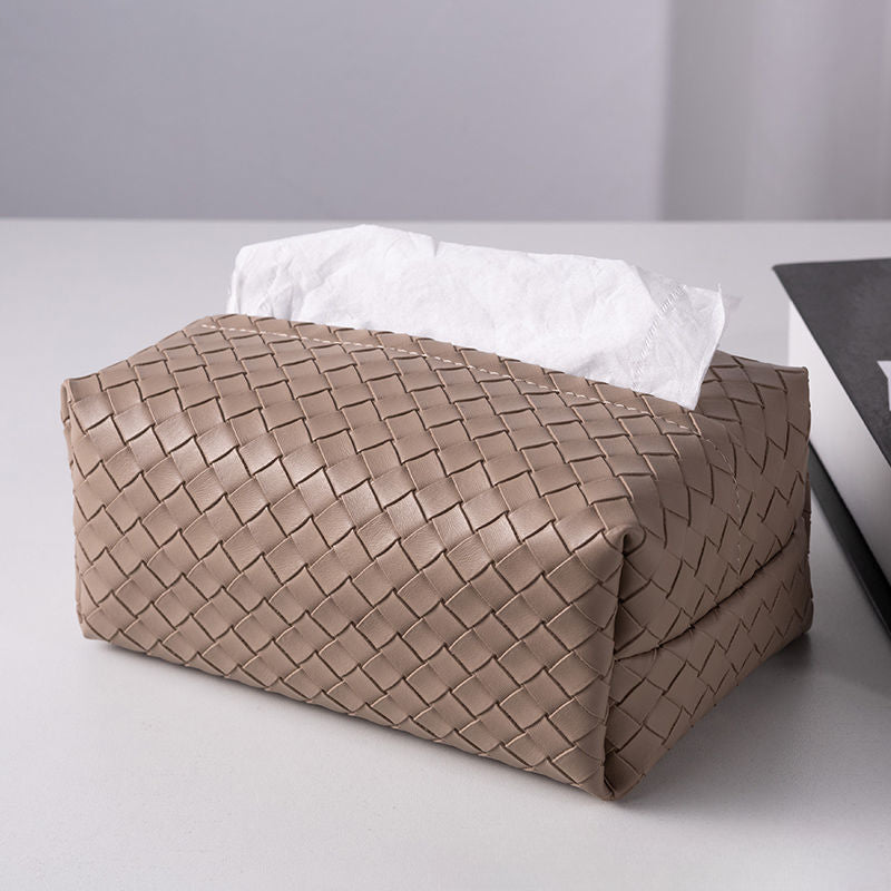 Woven Leather Tissue Box