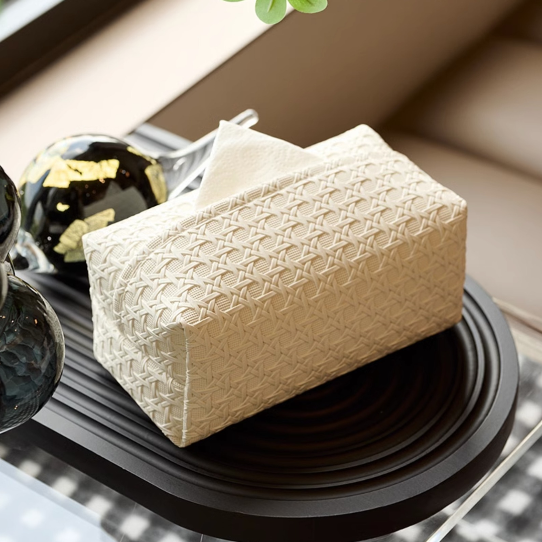 Weaving Rattan Leather Tissue Box